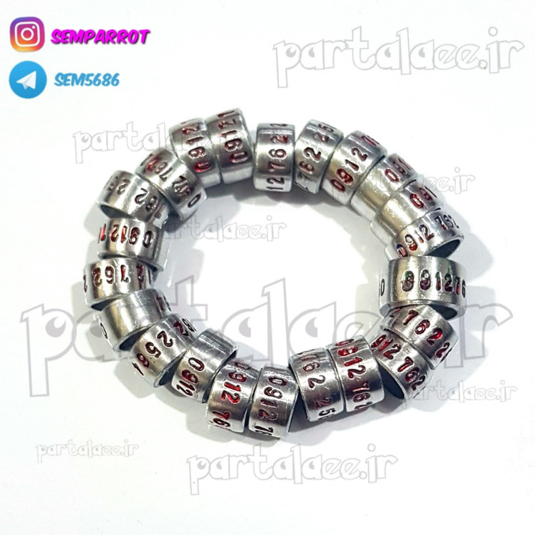 حلقه پای کبوتر پلاک پا بسته ۱۰ عددی با حک شماره موبایل و کد